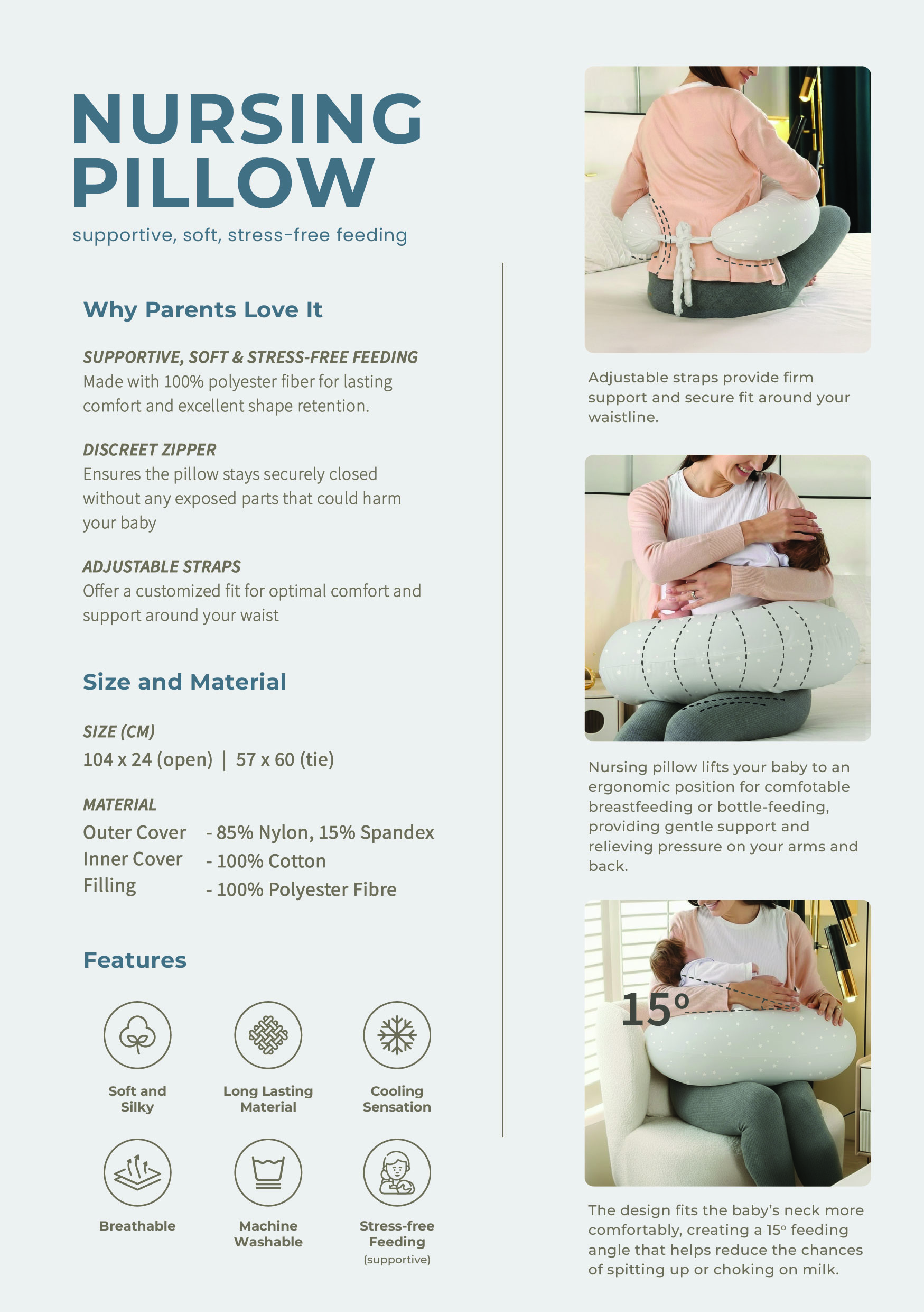 EMPEROR BABY Snowy Moon Nursing Pillow – Ergonomic & Cooling Breathable | Stress Free Feeding - Image 2