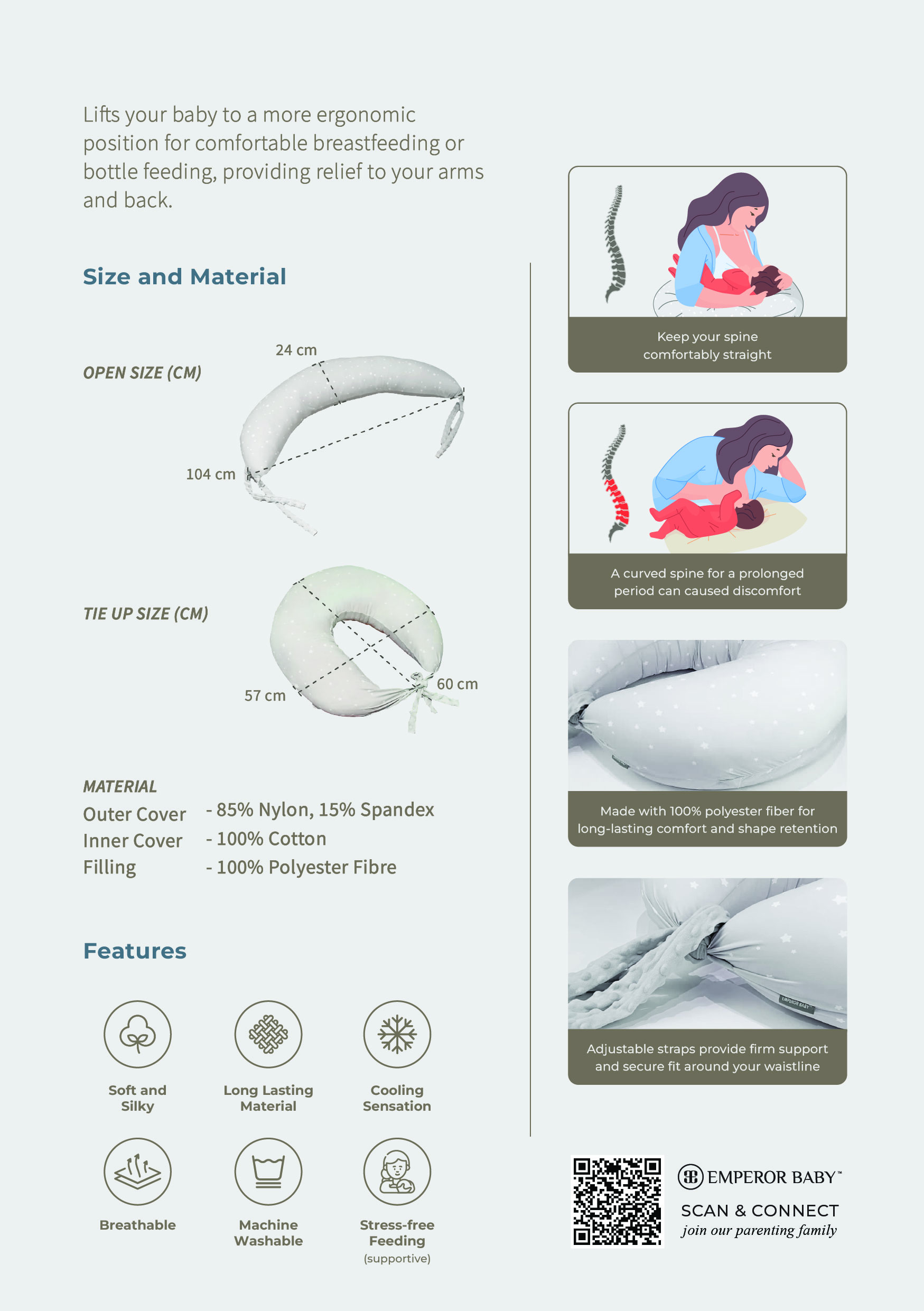 EMPEROR BABY Snowy Moon Nursing Pillow – Ergonomic & Cooling Breathable | Stress Free Feeding - Image 3